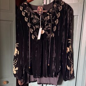 Black Velvet Embroidered Women's Top